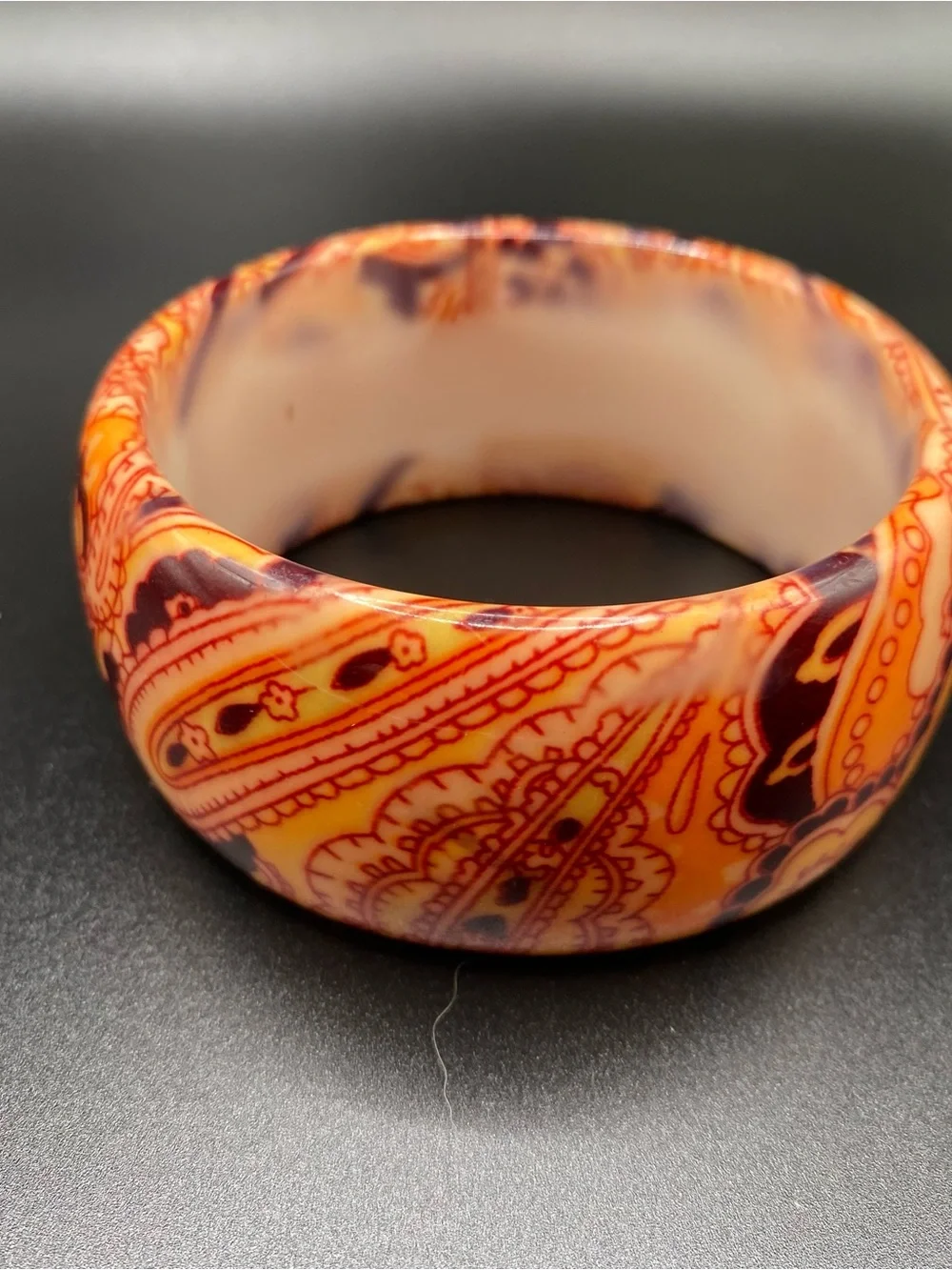 Vintage Orange Patterned Resin Bangle Bracelet Fall autumn Halloween
